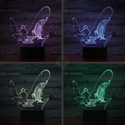 Fisherman Night Light Fly Fish Desk Lamp
