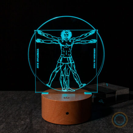 Cyan Vitruvian Man LED Lamp Da Vinci Sketch Light