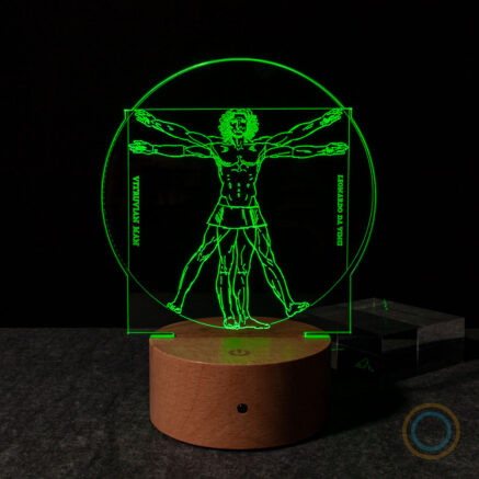 Green Vitruvian Man LED Lamp Da Vinci Sketch Light