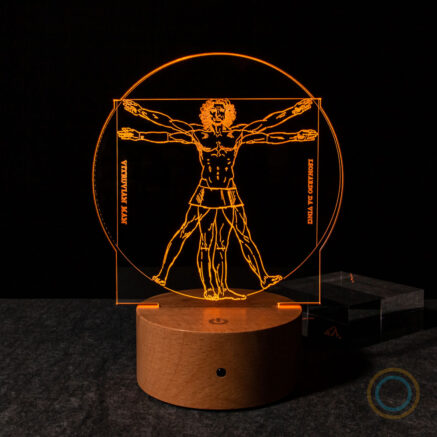 Orange Vitruvian Man LED Lamp Da Vinci Sketch
