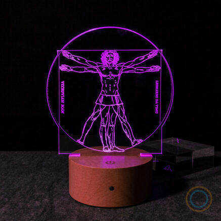 Vitruvian Man LED Lamp Da Vinci Sketch Purple